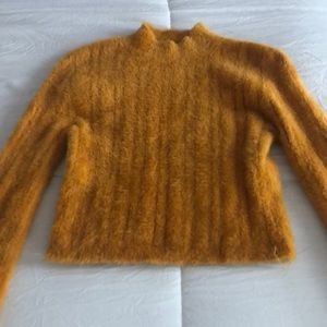 fuzzy cropped mock neck sweater